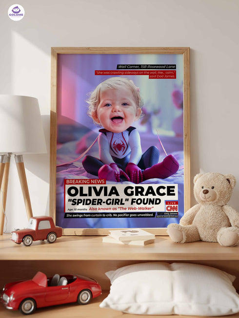 Custom Baby News Poster – Personalized Baby Web Walker Girl Wall Art